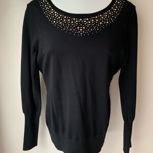 Alfani Black Knit Jewel Neck Sweater